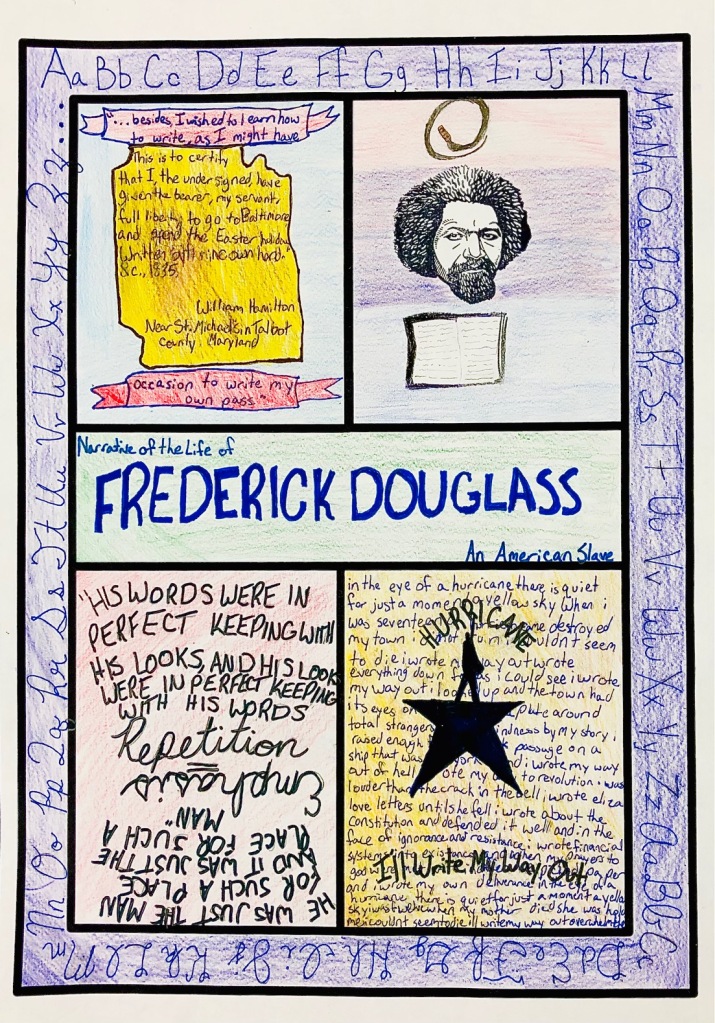 One-Pager example made by a high school student for Frederick Douglass' Narrative.